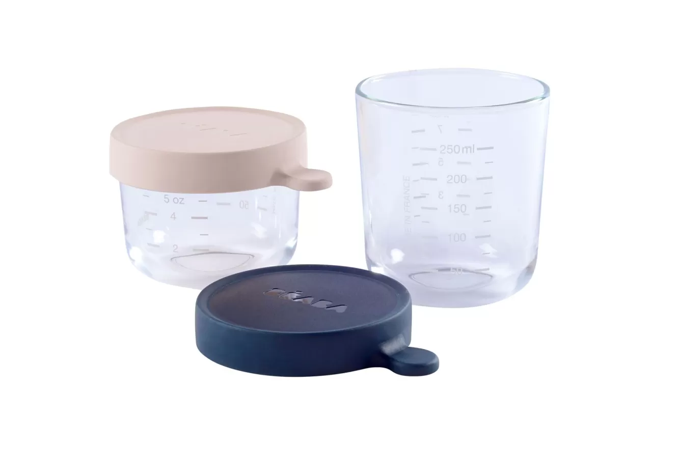 BÉABA Pots De Conservation-Coffret 2 Portions Verre 150 Ml Pink Et 250 Ml Dark Blue