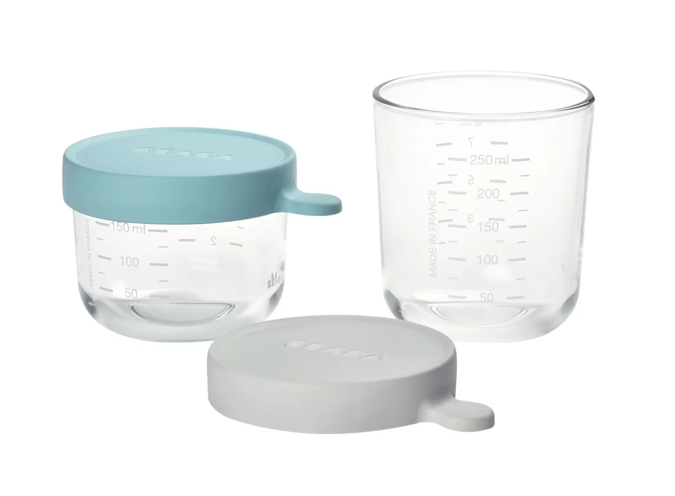 BÉABA Pots De Conservation-Coffret 2 Portions Verre 150Ml Airy-Green/250Ml Light Mist