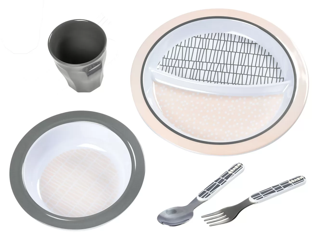 BÉABA Couverts, Vaisselle Et Bavoirs-Coffret Cadeau Repas Pink Grid