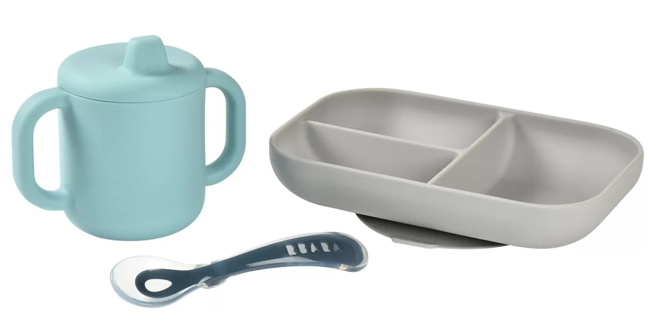 BÉABA Couverts, Vaisselle Et Bavoirs-Coffret D'Apprentissage Silicone + Tasse Blue