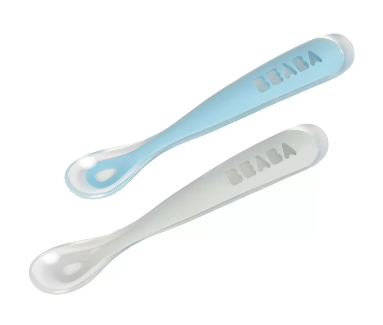 BÉABA Couverts, Vaisselle Et Bavoirs-Lot 2 Cuilleres 1Er Age Silicone + Boite De Transport Grey/B