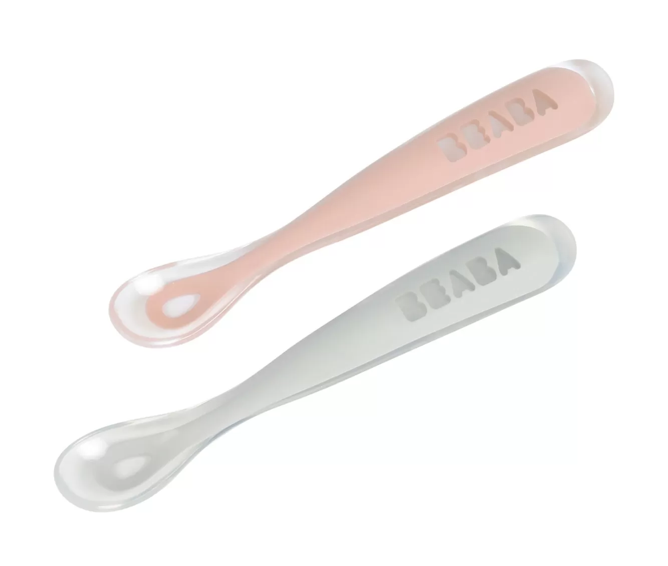 BÉABA Couverts, Vaisselle Et Bavoirs-Lot 2 Cuilleres 1Er Age Silicone + Boite De Transport Grey/P