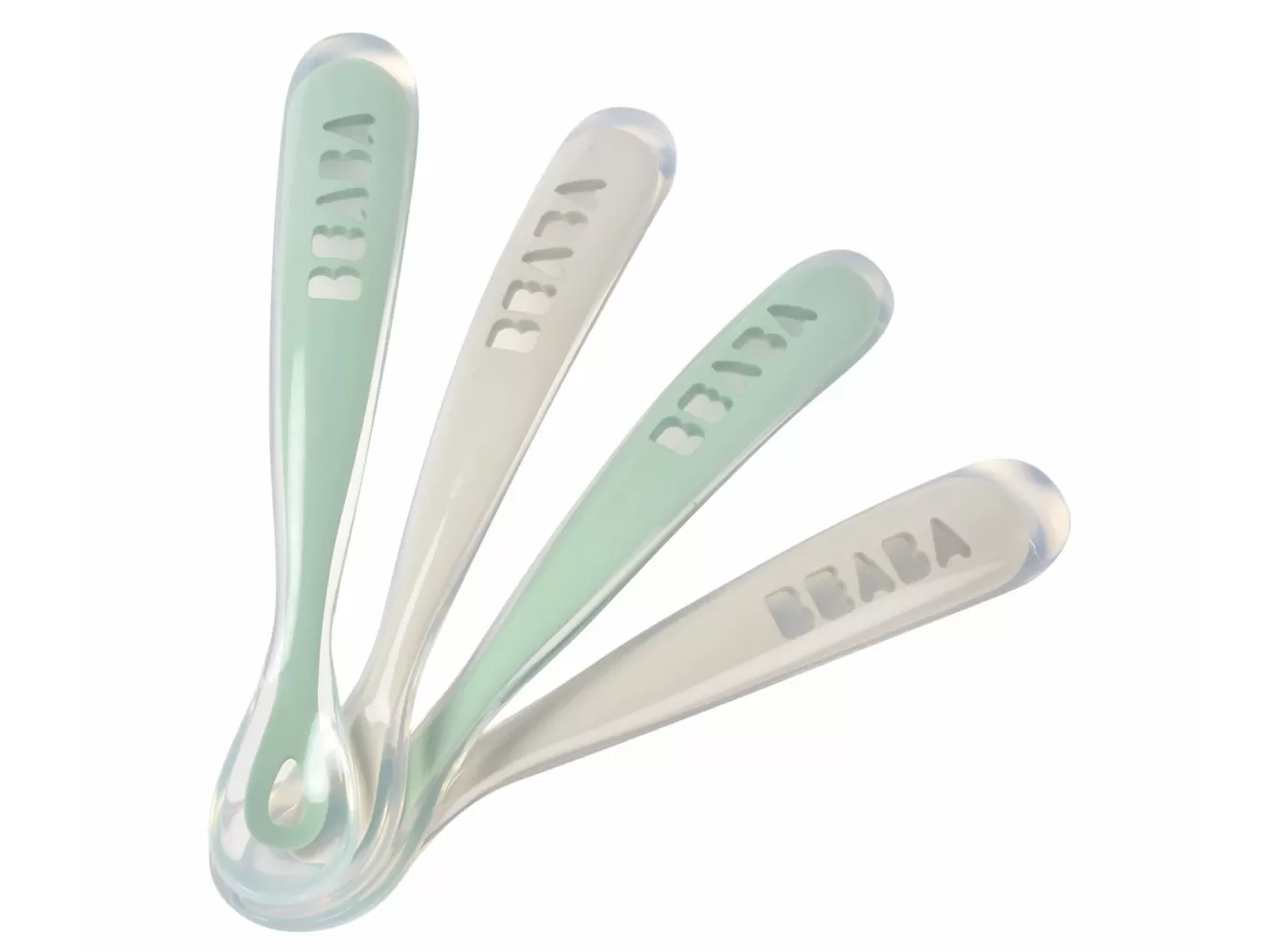 BÉABA Couverts, Vaisselle Et Bavoirs-Lot 4 Cuilleres 1Er Age Silicone Velvet Grey / Sage Green