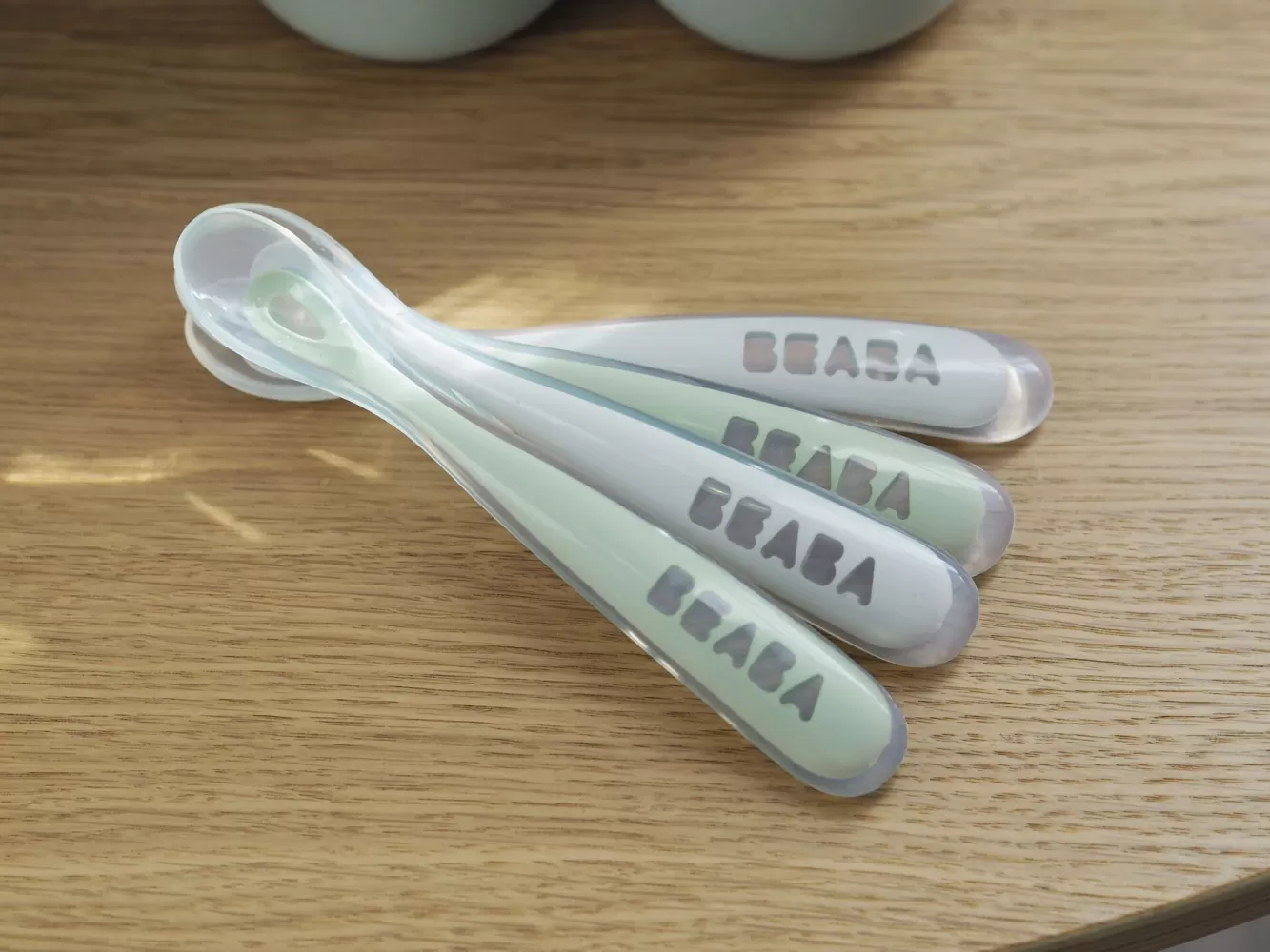 BÉABA Couverts, Vaisselle Et Bavoirs-Lot 4 Cuilleres 1Er Age Silicone Velvet Grey / Sage Green