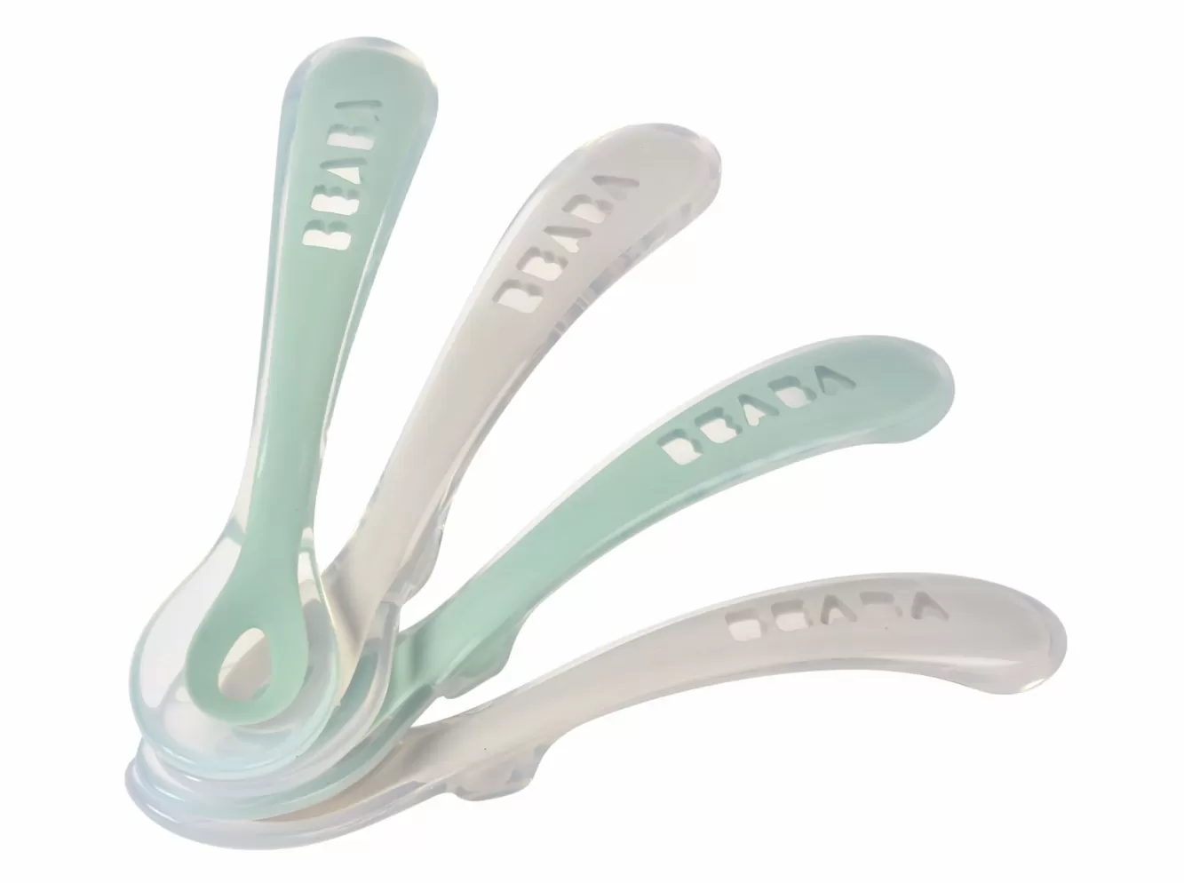 BÉABA Couverts, Vaisselle Et Bavoirs-Lot 4 Cuilleres 2Eme Age Silicone Velvet Grey / Sage Green