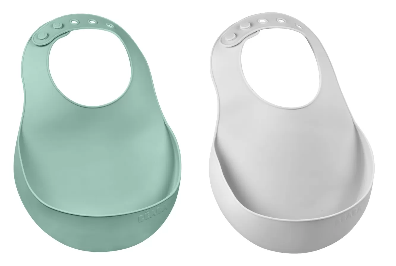 BÉABA Couverts, Vaisselle Et Bavoirs-Lot De 2 Bavoirs Silicone Light Mist/Sage Green