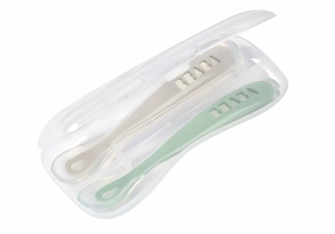 BÉABA Couverts, Vaisselle Et Bavoirs-Lot De 2 Cuilleres 1Er Age Silicone Avec Boite De Transport
