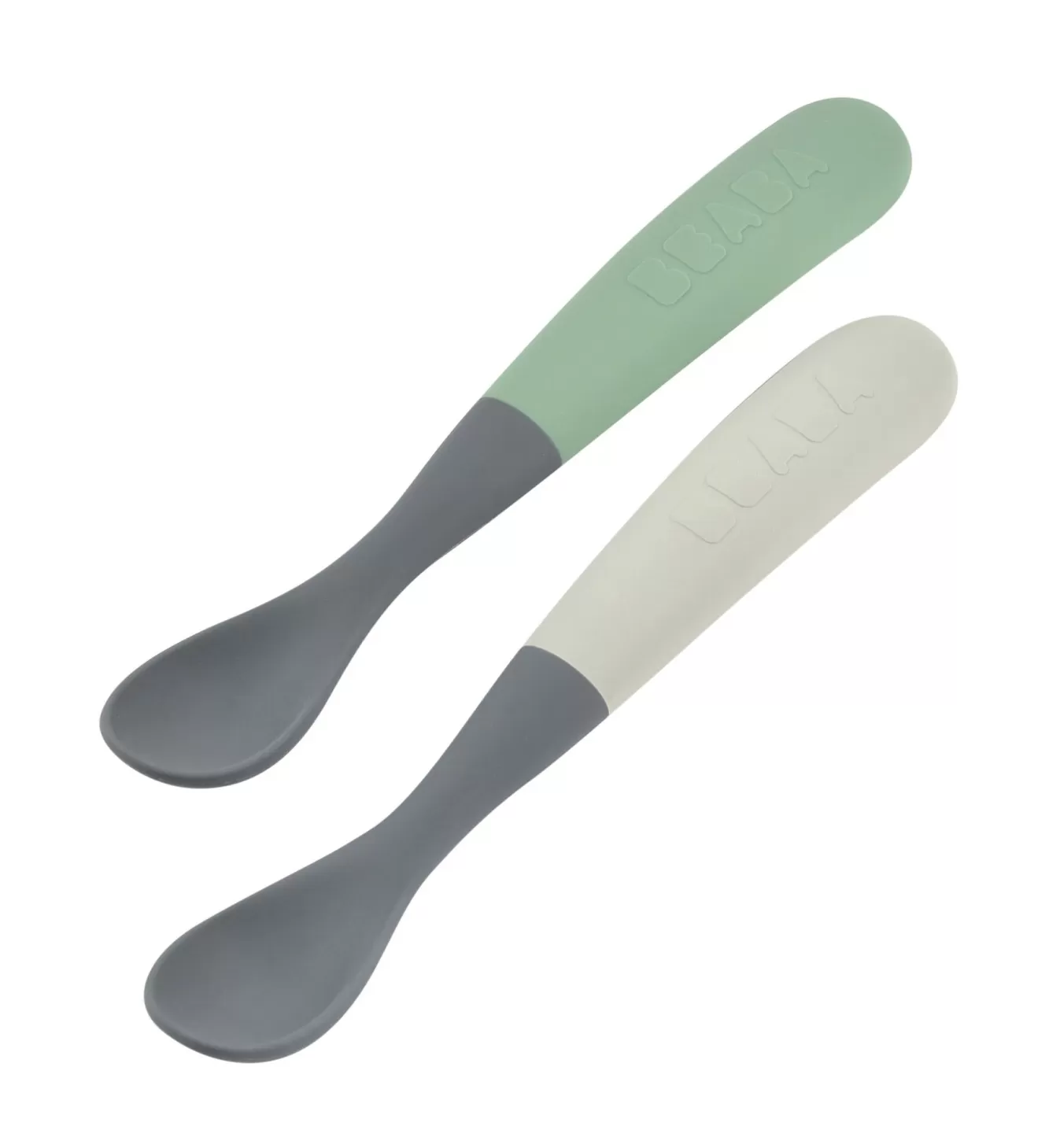 BÉABA Couverts, Vaisselle Et Bavoirs-Lot De 2 Cuilleres 1Er Age Silicone Bi-Ton Mineral