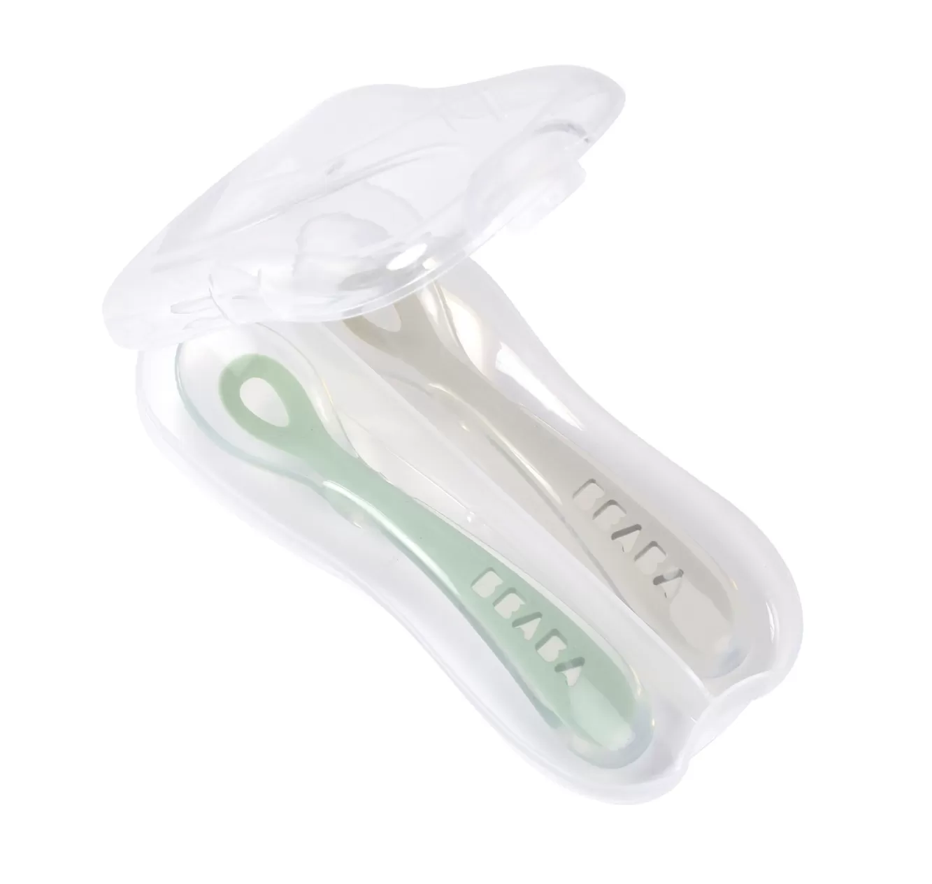 BÉABA Couverts, Vaisselle Et Bavoirs-Lot De 2 Cuilleres 2Eme Age Silicone Avec Boite De Transport