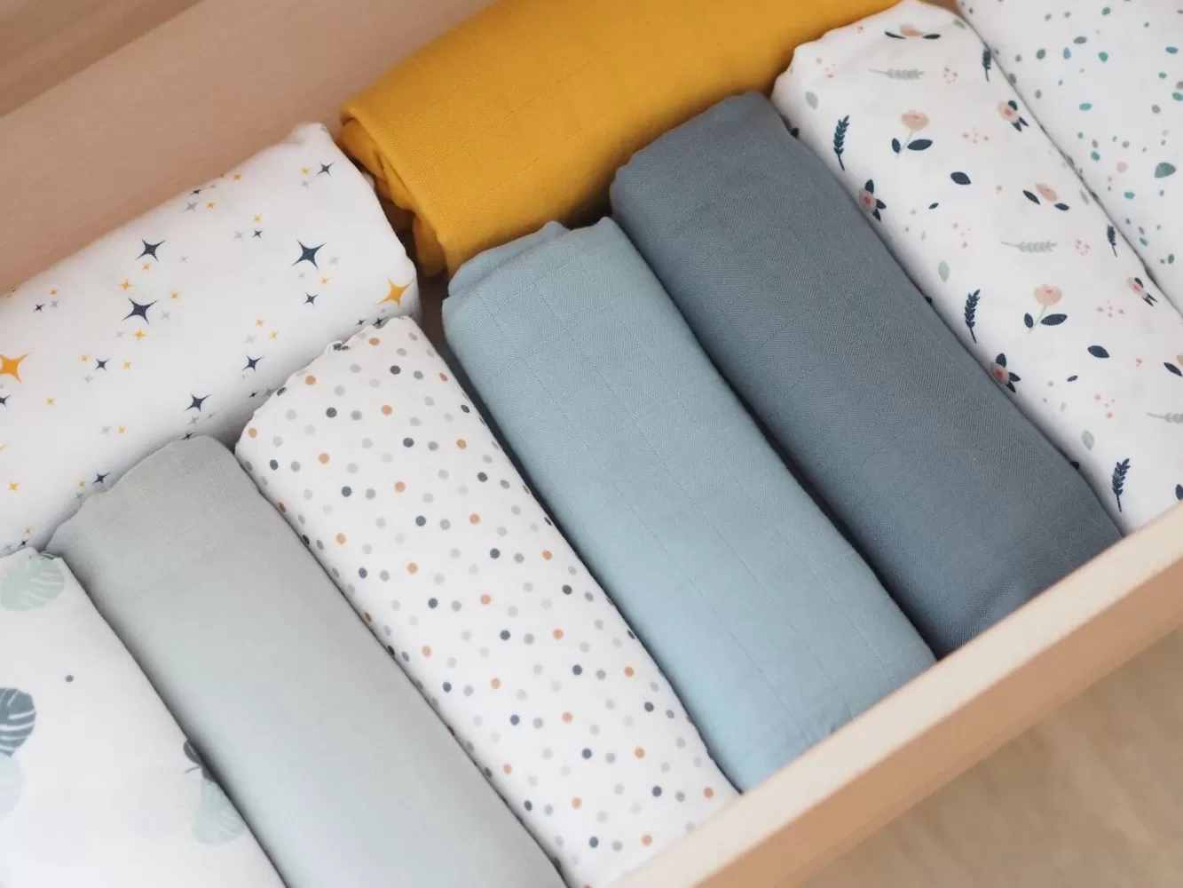 BÉABA Emmaillotage-Lot De 2 Langes Xxl En Coton Honey Yellow/Starry Night