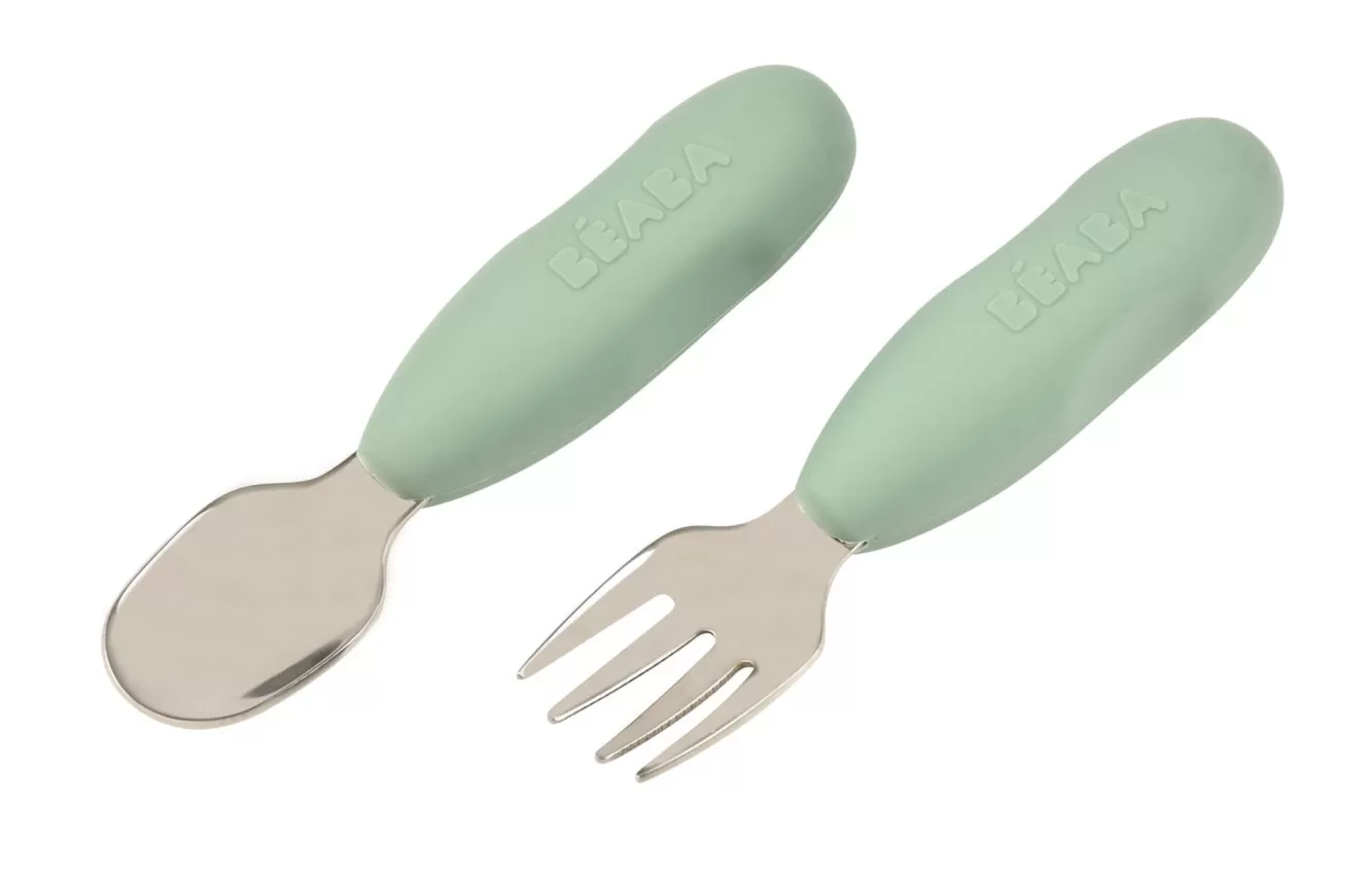 BÉABA Couverts, Vaisselle Et Bavoirs-Lot De 2 Pre-Couverts Inox Sage Green