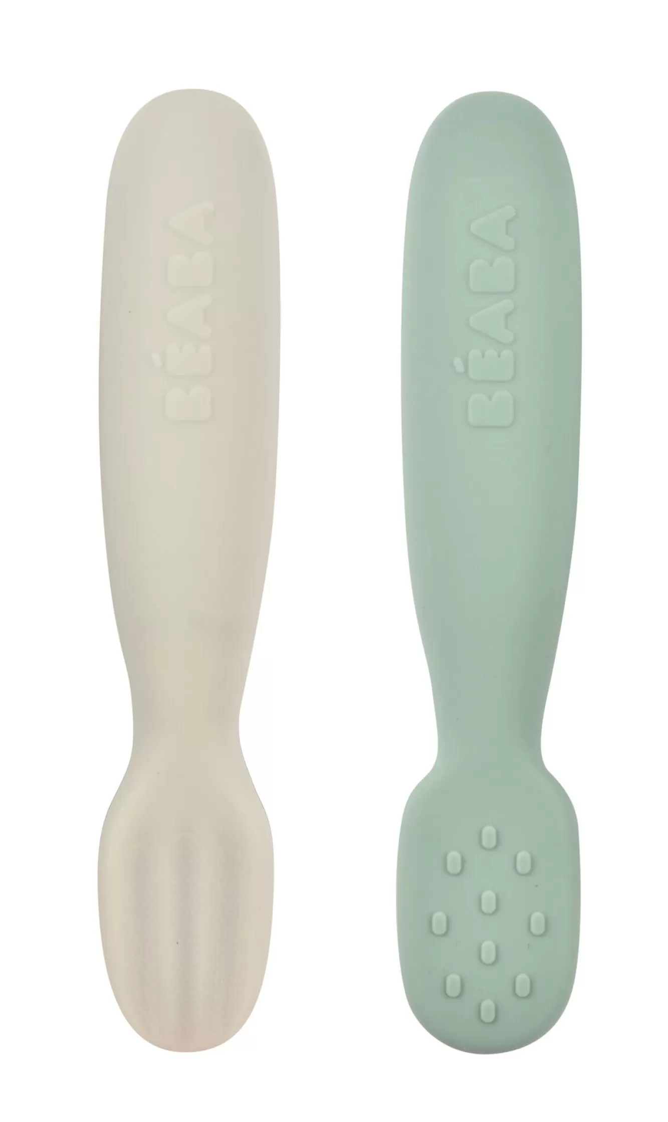 BÉABA Couverts, Vaisselle Et Bavoirs-Lot De 2 Pre-Cuillere Silicone Sage Green / Velvet Grey