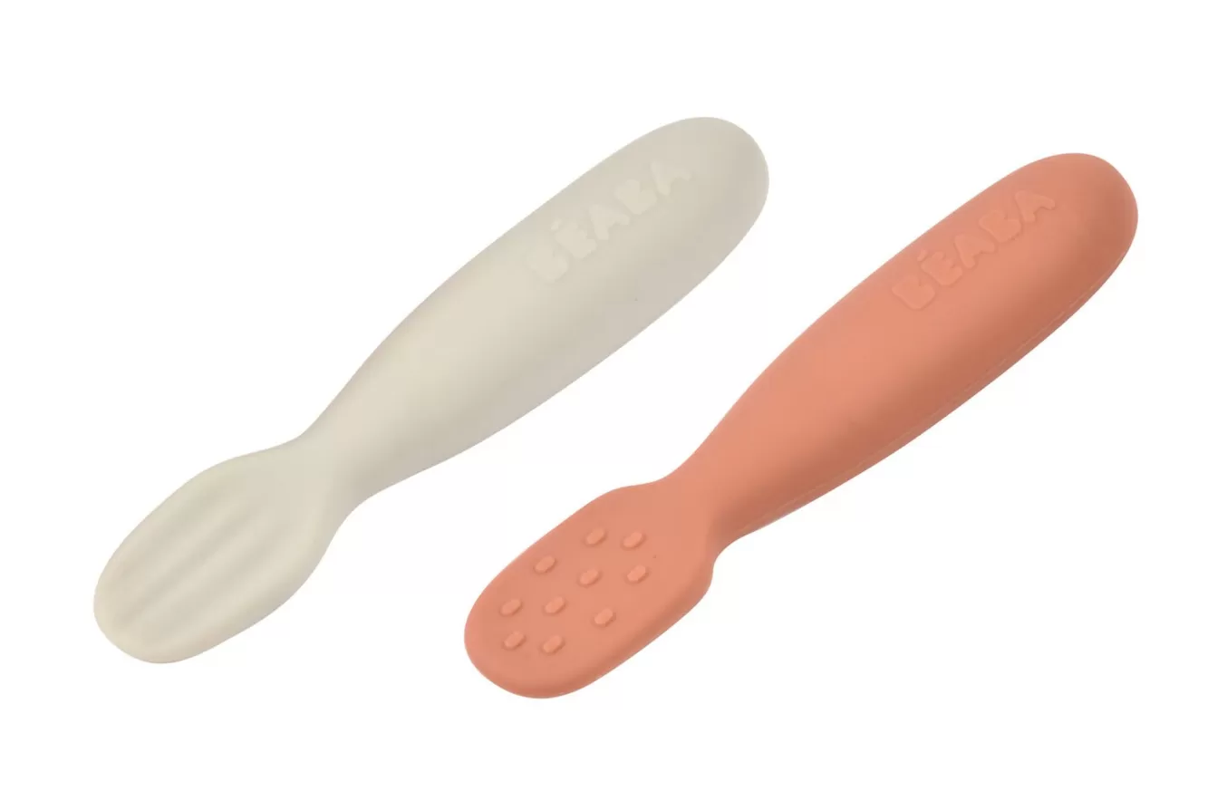 BÉABA Couverts, Vaisselle Et Bavoirs-Lot De 2 Pre-Cuillere Silicone Terracotta / Velvet Grey