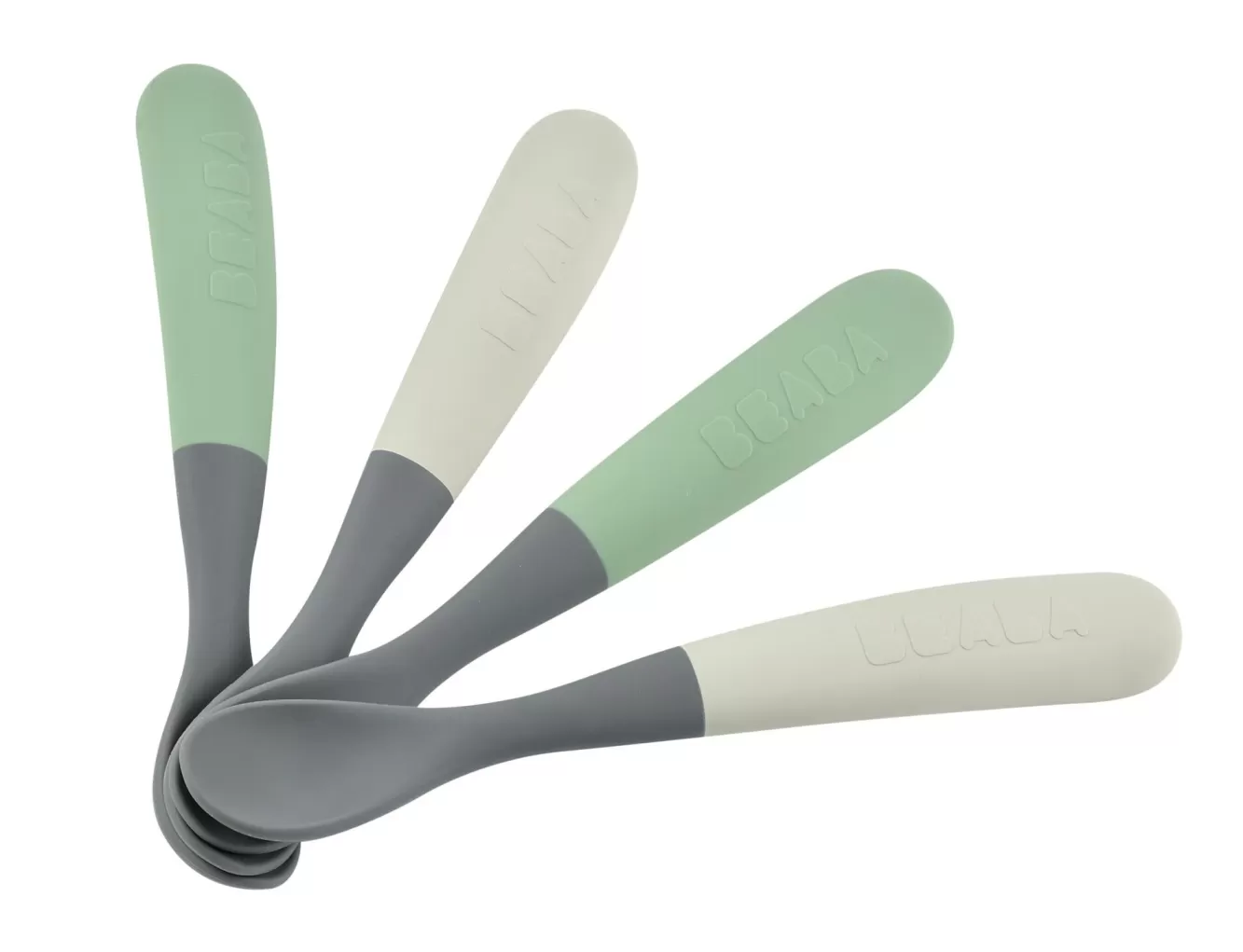 BÉABA Couverts, Vaisselle Et Bavoirs-Lot De 4 Cuilleres 1Er Age Silicone Bi-Ton Mineral