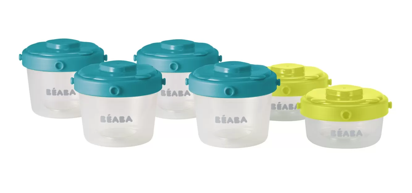 BÉABA Pots De Conservation-Lot De 6 Portions Clip 1Er Age 60 Et 120 Ml Neon