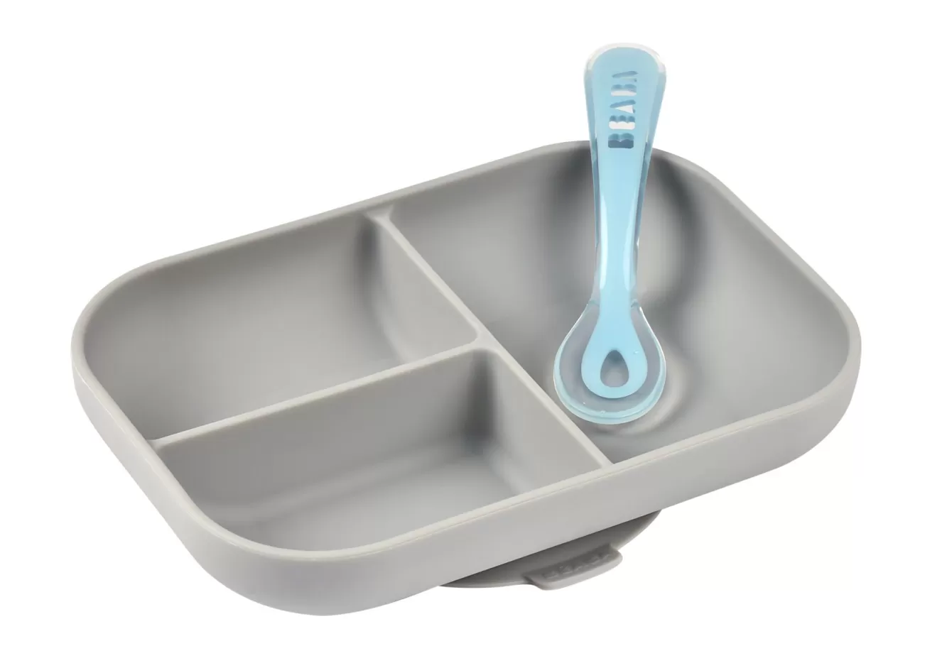 BÉABA Couverts, Vaisselle Et Bavoirs-Set Repas Silicone Avec Ventouse Grey