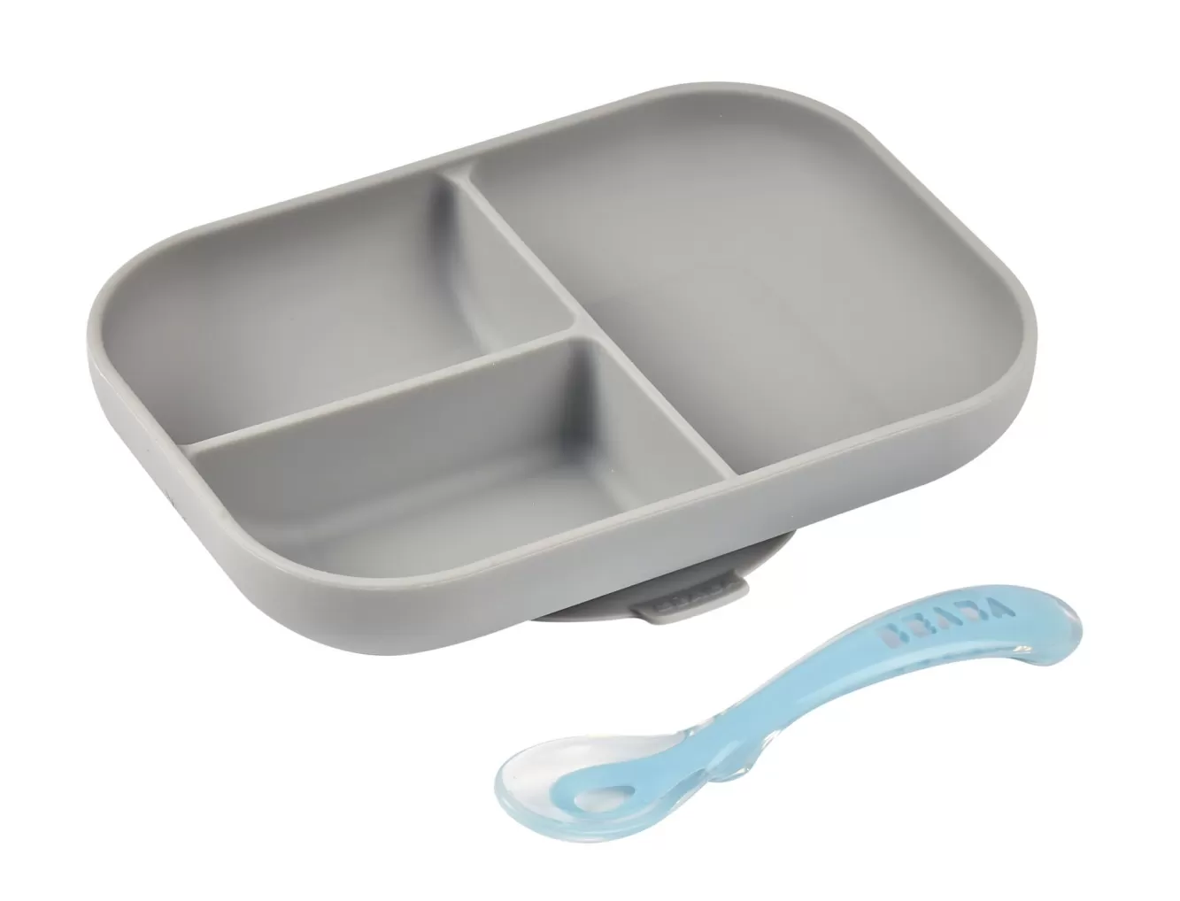 BÉABA Couverts, Vaisselle Et Bavoirs-Set Repas Silicone Avec Ventouse Grey