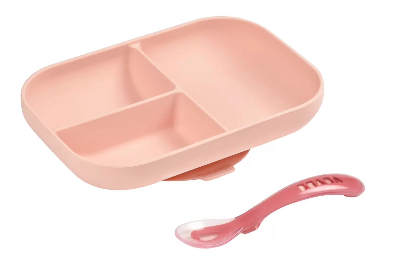 BÉABA Couverts, Vaisselle Et Bavoirs-Set Repas Silicone Avec Ventouse Pink