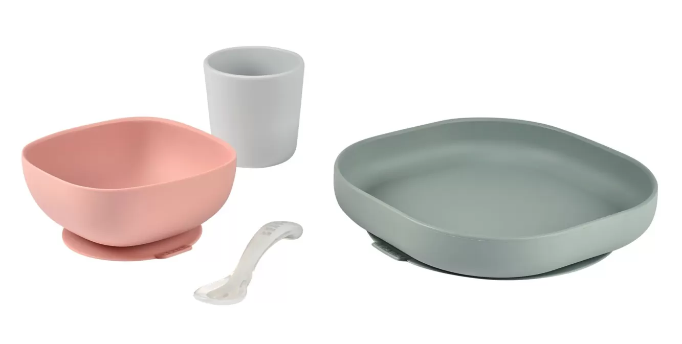 BÉABA Couverts, Vaisselle Et Bavoirs-Set Vaisselle Silicone 4 Pieces Eucalyptus