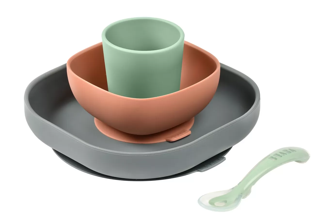 BÉABA Couverts, Vaisselle Et Bavoirs-Set Vaisselle Silicone 4 Pieces Mineral