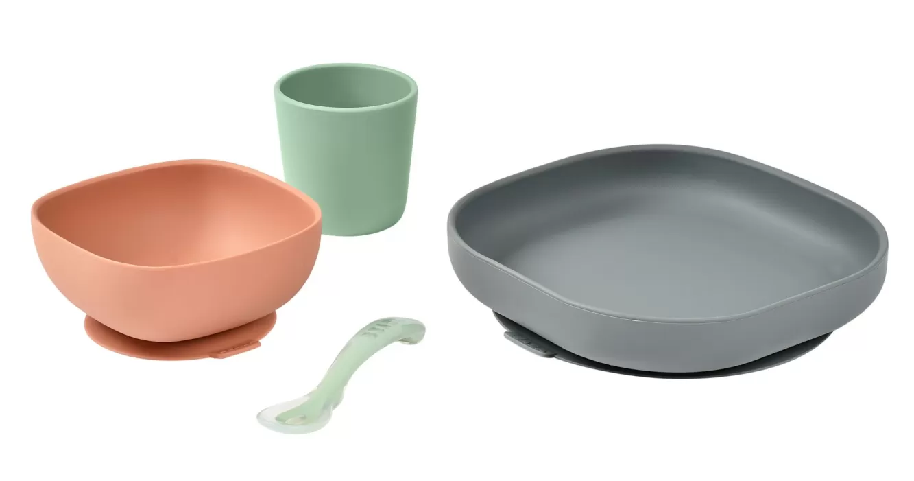 BÉABA Couverts, Vaisselle Et Bavoirs-Set Vaisselle Silicone 4 Pieces Mineral